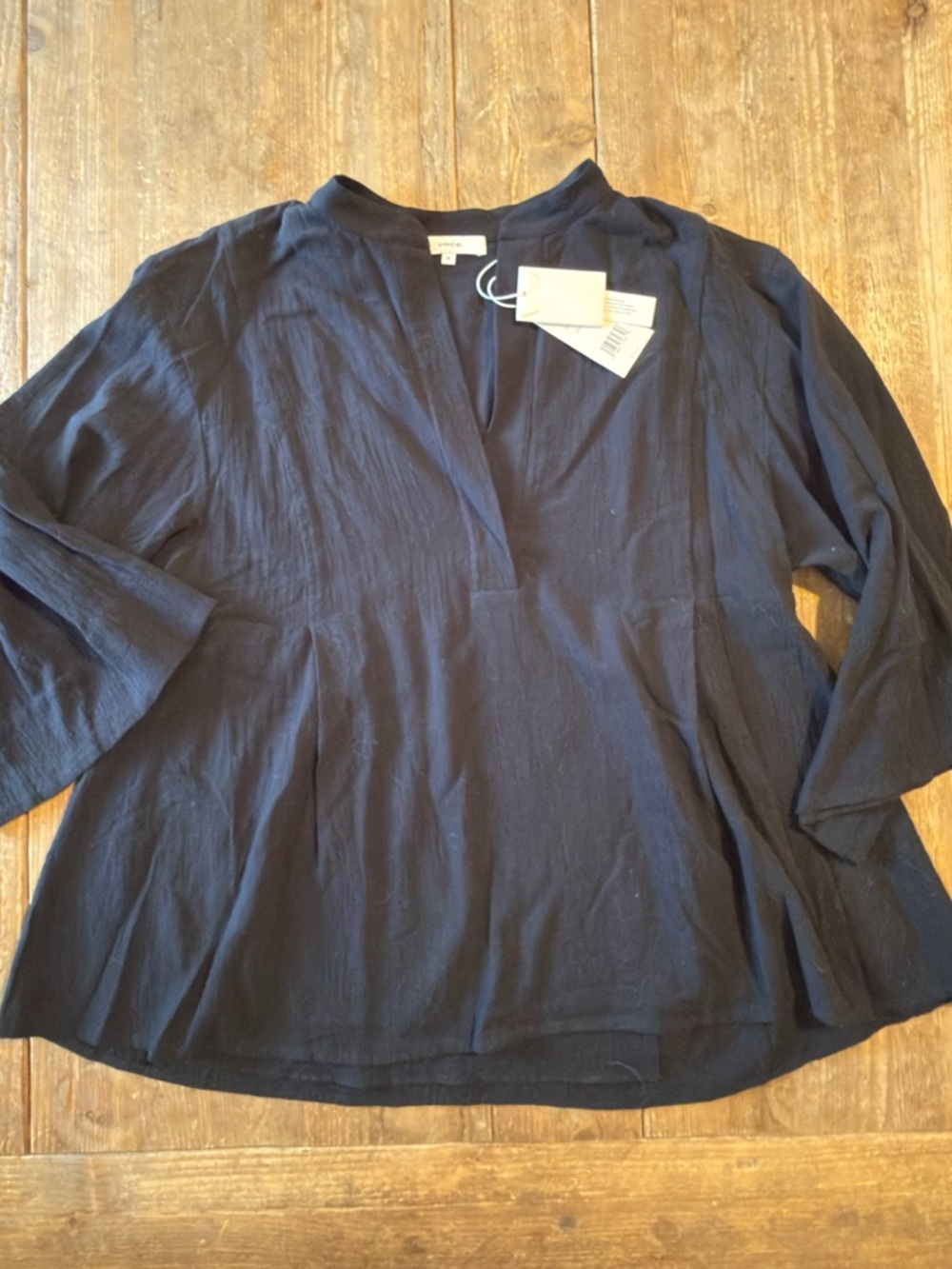 Vince cotton gauze black split neck blouse size M BNWT
